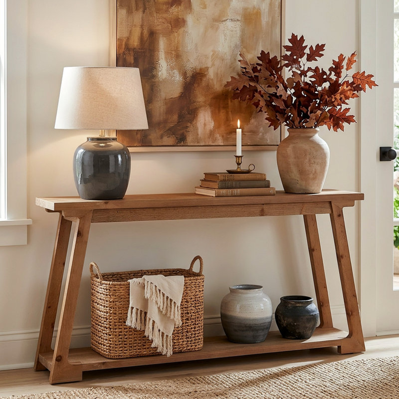 Millwood Pines 63 Inch Long Solid Wood Console Table 2 Tier Narrow Sofa Table For Living Room Entryway W116247599