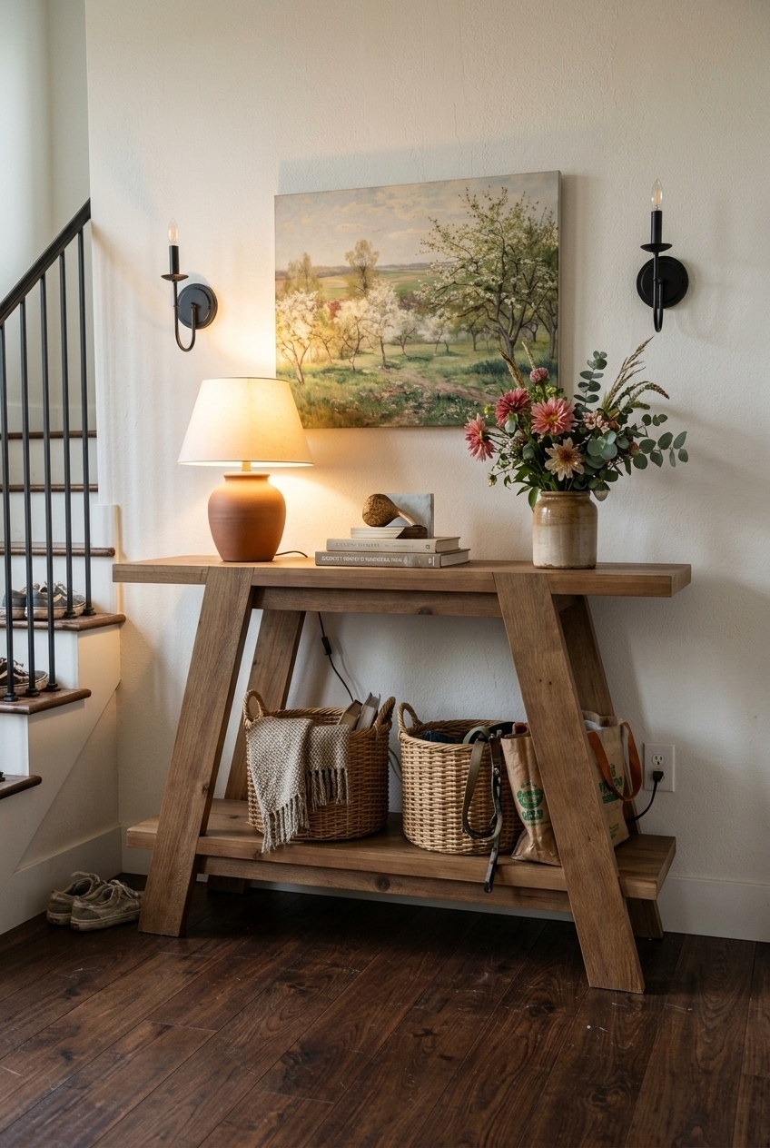 Art of the Entryway: Curation with a Solid Wood Farmhouse Entryway Table