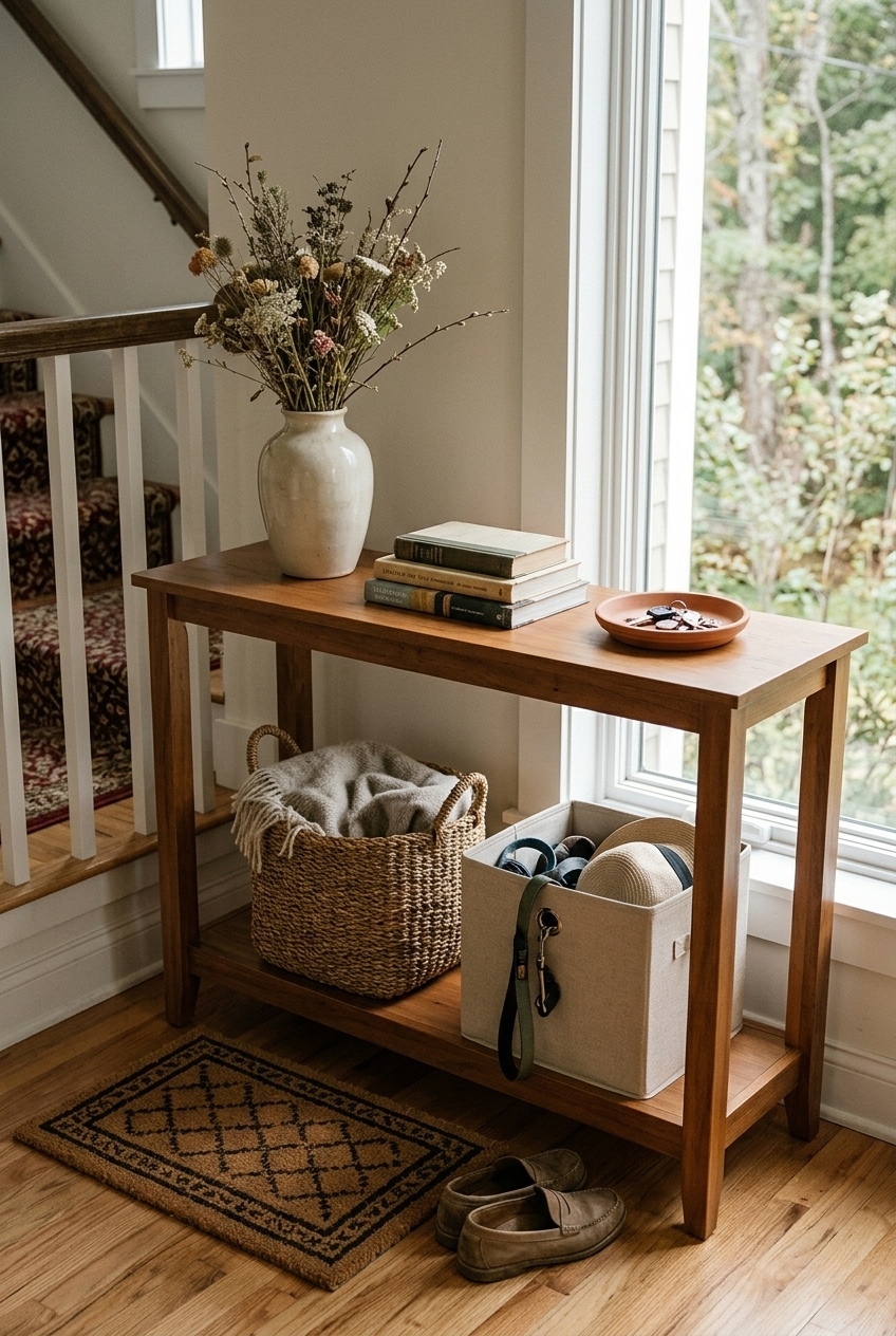 Art of the Entryway: Curation with a Solid Wood Farmhouse Entryway Table
