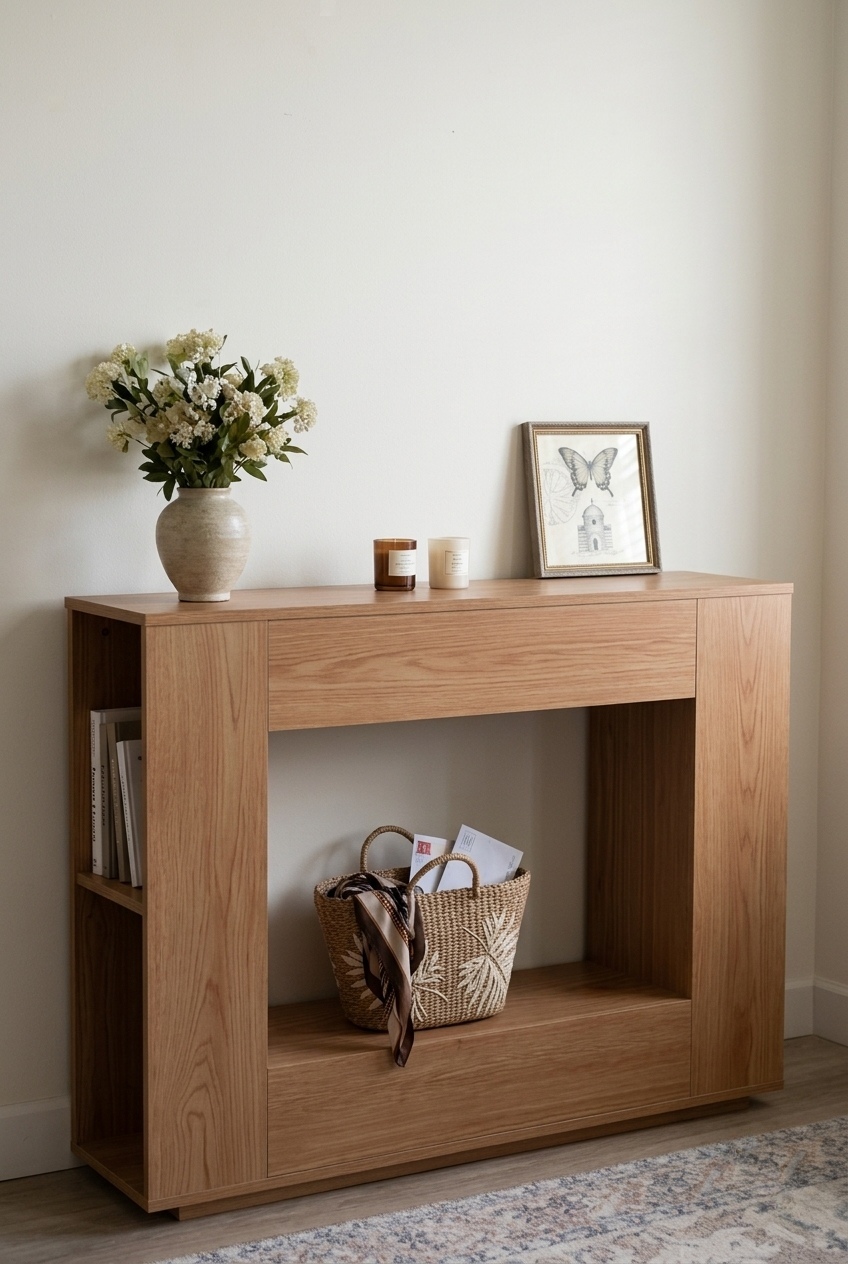 Curating an Effortless Foyer with Natural Wood and Architectural Balance