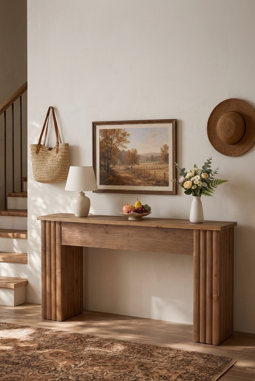 The Art of the Foyer: Effortless Fluted Farmhouse Console Table Styling